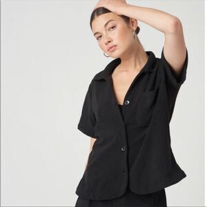 FRANKIE’S BIKINIS | Black Coco Terry Cloth Button Down Shirt Women’s Size Small